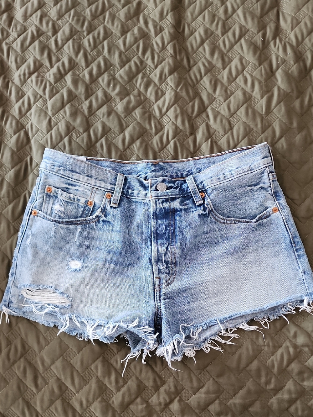 Levi's Light Blue Distressed Denim Cutoff Shorts